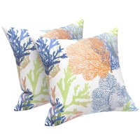 Lvtxiii Outdoor Accent Patio Toss Pillow Covers, Covers Only Tropical Throw Pillow Case Sham, Square Cushion Covers For Indoor Outdoor Use 2 Pack, 18? X18? - Underwater World Coral