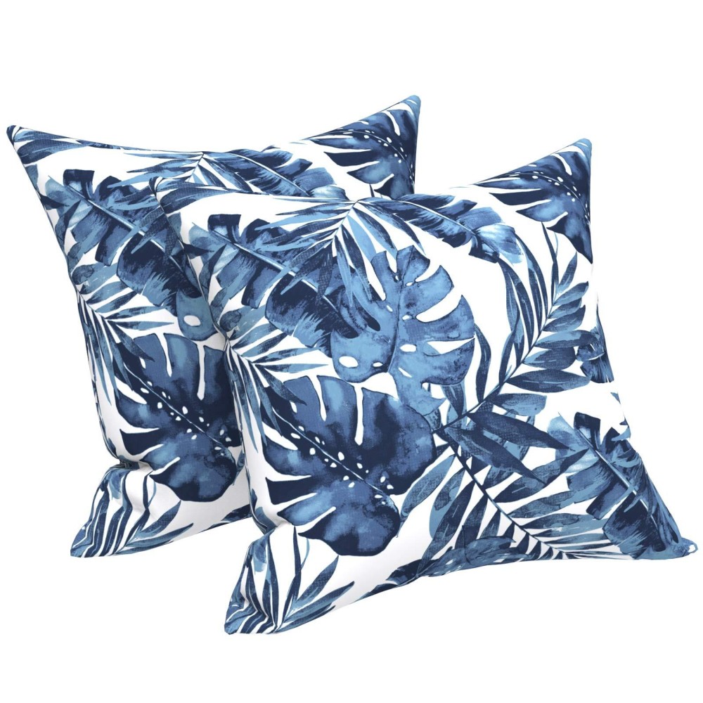 Lvtxiii Outdoor Accent Patio Toss Pillow Covers, Covers Only Tropical Throw Pillow Case Sham, Square Cushion Covers For Indoor Outdoor Use 2 Pack, 18??X18??- Palm Blue