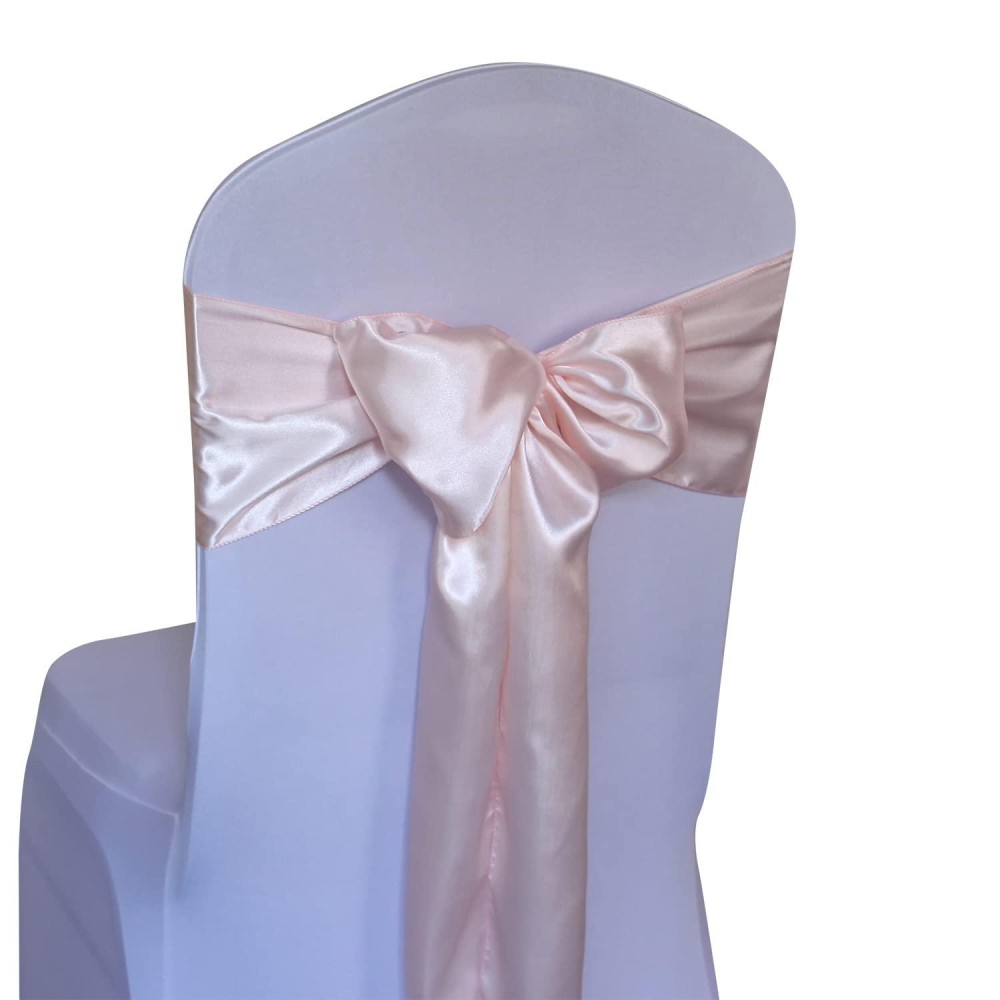 Welmatch Blush Pink Satin Chair Sashes Ties - 12 Pcs Wedding Banquet Party Event Decoration Chair Bows (Blush Pink, 12)