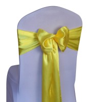 Welmatch Yellow Satin Chair Sashes Ties 12 Pcs Wedding Banquet Party Event Decoration Chair Bows (Yellow, 12)