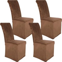 Colorxy Velvet Stretch Chair Covers For Dining Room, Soft Removable Long Solid Dining Chair Slipcovers Set Of 4, Brown