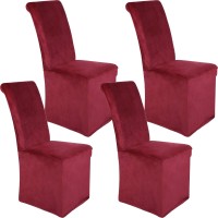 Colorxy Velvet Stretch Chair Covers For Dining Room, Soft Removable Long Solid Dining Chair Slipcovers Set Of 4, Burgundy