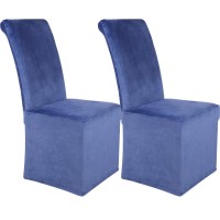 Colorxy Velvet Stretch Chair Covers For Dining Room, Soft Removable Long Solid Dining Chair Slipcovers Set Of 2, Navy