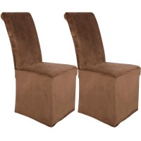 Colorxy Velvet Stretch Chair Covers For Dining Room, Soft Removable Long Solid Dining Chair Slipcovers Set Of 2, Brown