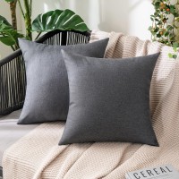 Miulee Pack Of 2 Outdoor Decorative Linen Farmhouse Throw Pillow Covers Solid Waterproof Garden Cushion Cases For Patio Tent Balcony Couch Sofa 20X20 Inch Dark Grey