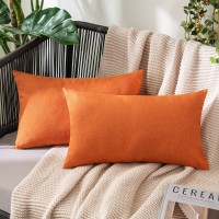 Miulee Pack Of 2 Decorative Outdoor Solid Waterproof Throw Pillow Covers Polyester Linen Garden Farmhouse Cushion Cases For Patio Tent Balcony Couch Sofa 12X20 Inch Orange