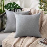 Miulee Pack Of 2 Outdoor Decorative Linen Farmhouse Throw Pillow Covers Solid Waterproof Garden Cushion Cases For Patio Tent Balcony Couch Sofa 18X18 Inch Light Grey