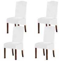 Velvet Plush Xl Dining Chair Covers, Stretch Chair Slipcover, Spandex High Chairs Protector Covers Seat Slipcover With Elastic Band For Dining Room,Wedding, Ceremony, Banquet (White, Set Of 4)