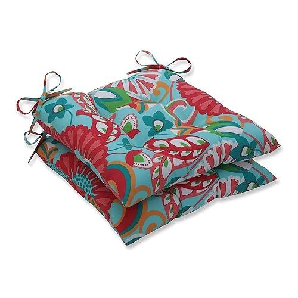 Pillow Perfect Bright Floral Indooroutdoor Chair Seat Cushion With Ties Tufted Weather And Fade Resistant 185 X 19 Gre