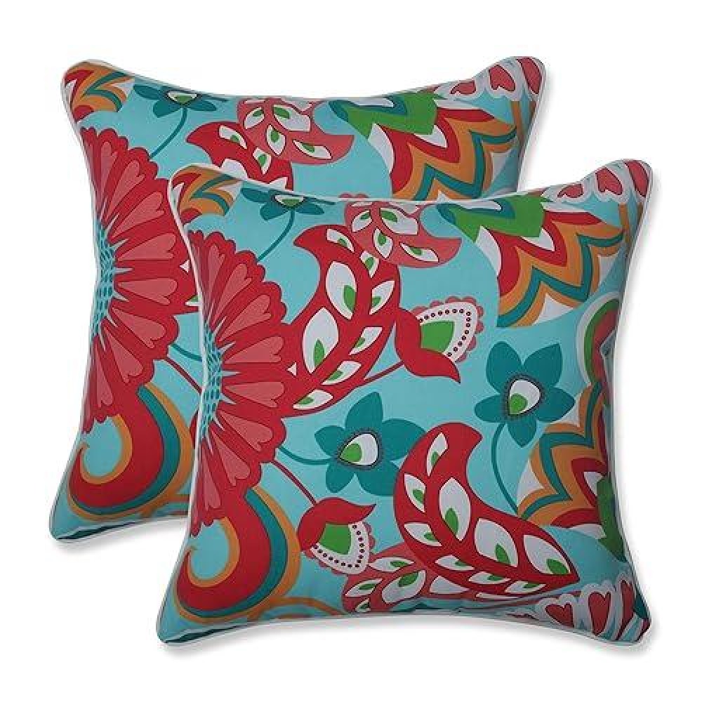 Pillow Perfect Bright Floral Indooroutdoor Accent Throw Pillow Plush Fill Weather And Fade Resistant Large 185 X 185