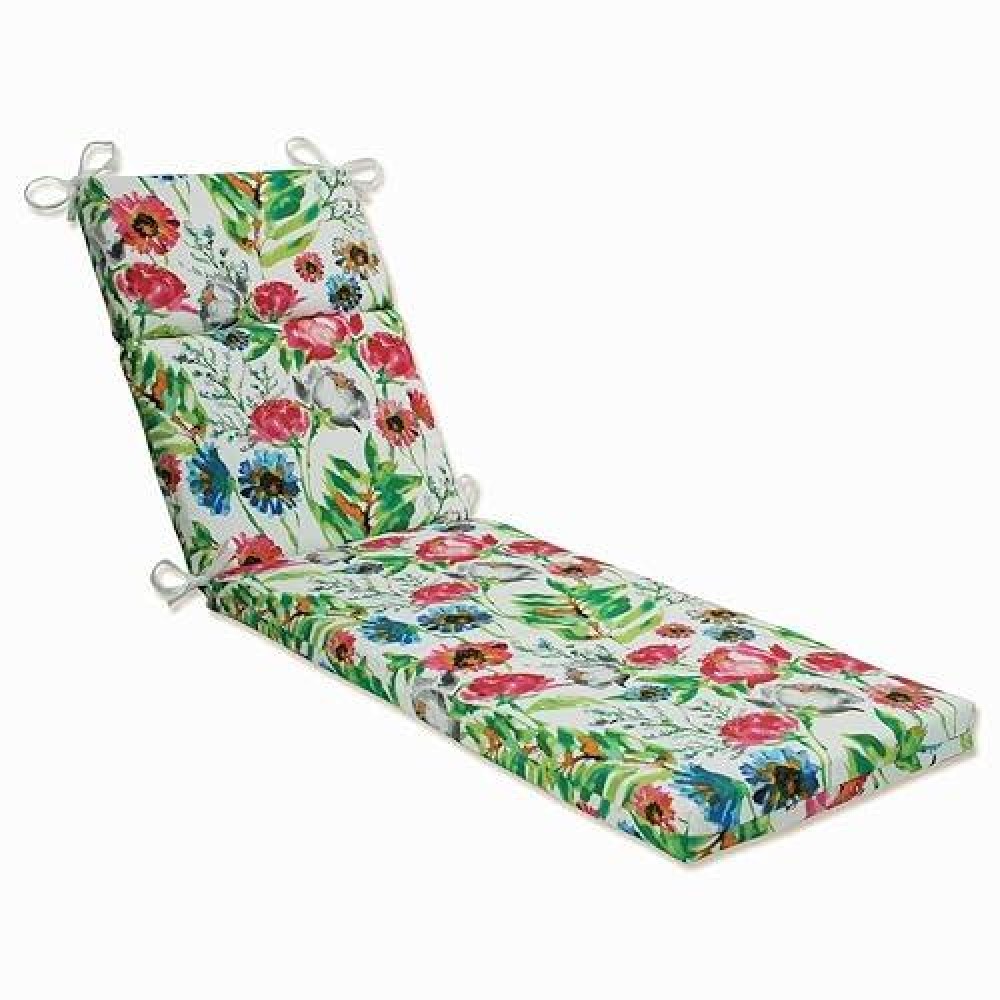 Pillow Perfect Bright Floral Indooroutdoor Split Back Chaise Lounge Cushion With Ties Plush Fiber Fill Weather And Fade Resi