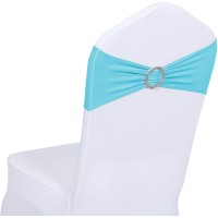 Obstal 10 Pcs Spandex Stretch Chair Sashes Bows For Wedding Reception- Universal Elastic Chair Cover Bands With Buckle Slider For Banquet, Party, Hotel Event Decorations Fresh Blue Sashes