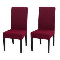 2 Pack Dining Chair Covers, Stretch Spandex Removable Washable Protector Chair Slipcovers For Dining Room Kitchen Hotel (Burgundy)
