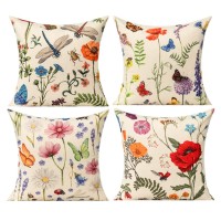 All Smiles Outdoor Patio Throw Pillow Covers Summer Spring Garden Flowers Farmhouse D?Cor Outside Furniture Swing Seat Bench Chair Decorative Cushion Cases 18X18 Set Of 4 For Deep Seat Bed Couch Sofa