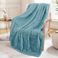 Exclusivo Mezcla Slate Blue Fleece Throw Blanket For Couch And Bed 50X70 Inches Soft Cozy 3D Decorative Jacquard Flannel Blanke