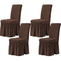 Chun Yi Dining Chair Covers Set Of 4, Universal Stretch Dining Room Chair Covers With Skirt, Removable Parsons Chair Slipcover For Kitchen Wedding Party Banquet (Chocolate)