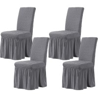 Chun Yi Dining Chair Covers Set Of 4, Universal Stretch Dining Room Chair Covers With Skirt, Removable Parsons Chair Slipcover For Kitchen Wedding Party Banquet (Grey)