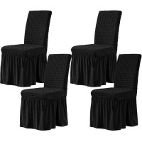 Chun Yi Dining Chair Covers Set Of 4, Universal Stretch Dining Room Chair Covers With Skirt, Removable Parsons Chair Slipcover For Kitchen Wedding Party Banquet (Black)