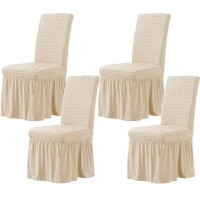 Chun Yi Stretchy Universal Easy Fitted Dining Chair Cover Slipcovers With Skirt, Removable Washable Furniture Chair For Kids Pets Home Ceremony Banquet Wedding Party(4Pcs,Light Khaki)