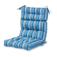 Greendale Home Fashions Outdoor 44 X 22-Inch High Back Chair Cushion, Set Of 1, Steel Blue Stripe