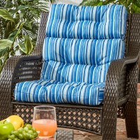 Greendale Home Fashions Outdoor 44 X 22-Inch High Back Chair Cushion, Set Of 1, Steel Blue Stripe