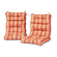 Greendale Home Fashions Outdoor 44 X 22-Inch High Back Chair Cushion, Set Of 2, Coral Stripe 2 Count