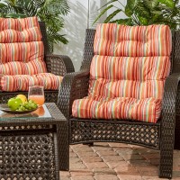 Greendale Home Fashions Outdoor 44 X 22-Inch High Back Chair Cushion, Set Of 2, Coral Stripe 2 Count