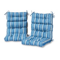 Greendale Home Fashions Outdoor 44 X 22-Inch High Back Chair Cushion, Set Of 2, Steel Blue Stripe 2 Count