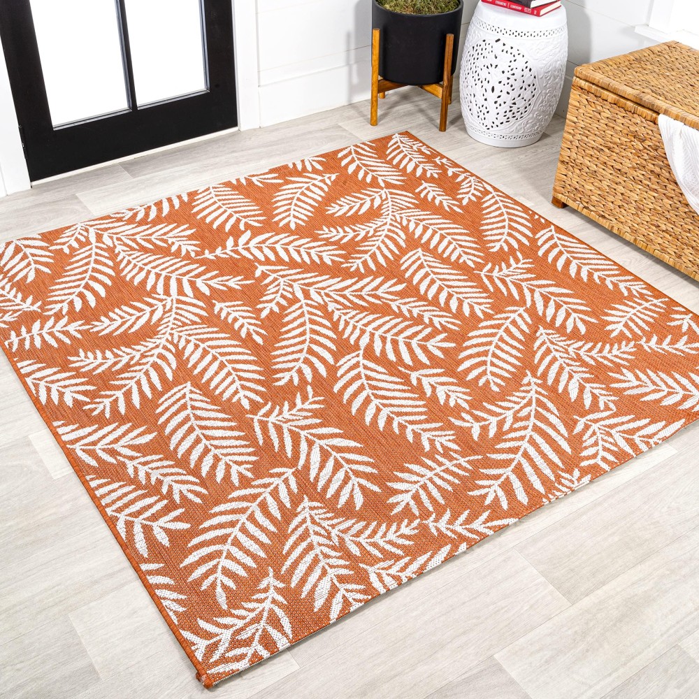 Jonathan Y Smb119E5Sq Nevis Palm Frond Indoor Outdoor Area Rug Coastal Casual Country Floral Easy Cleaning Bedroom Kitchen B