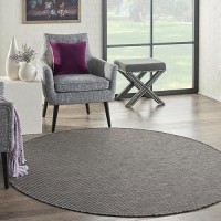 Nourison Positano Indoor/Outdoor Charcoal 6' X Round Area Rug  Easy Cleaning  Non Shedding  Bed Room  Living Room  Dining Room  Backyard  Deck  Patio (6 Round)