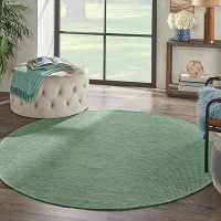 Nourison Positano Indoor/Outdoor Blue/Green 6' X Round Area Rug  Easy Cleaning  Non Shedding  Bed Room  Living Room  Dining Room  Backyard  Deck  Patio (6 Round)