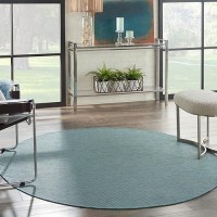 Nourison Positano Indoor/Outdoor Aqua 6' X Round Area Rug  Easy Cleaning  Non Shedding  Bed Room  Living Room  Dining Room  Backyard  Deck  Patio (6 Round)