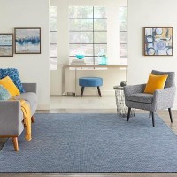 Nourison Positano Indoor-Outdoor Navy Blue 8' X 10' Area Rug  Easy Cleaning  Non Shedding  Bed Room  Living Room  Dining Room  Backyard  Deck  Patio (8X10)