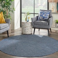 Nourison Positano Indoor/Outdoor Navy Blue 6' X Round Area Rug  Easy Cleaning  Non Shedding  Bed Room  Living Room  Dining Room  Backyard  Deck  Patio (6 Round)