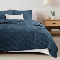 Whale Flotilla King Size Quilt Bedding Set Soft Navy King Quilts Bedspreads For All Seasons Lightweight Geometric Star Pattern