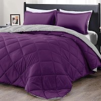 Downluxe Twin Comforter Set Purple And Grey Twin Comforter Soft Bedding Sets For All Seasons 2 Pieces 1 Comforter 66X92