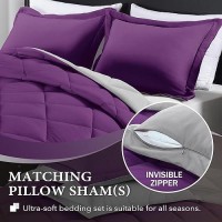 Downluxe Twin Comforter Set Purple And Grey Twin Comforter Soft Bedding Sets For All Seasons 2 Pieces 1 Comforter 66X92