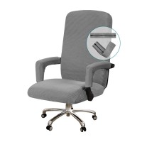 Turquoize Office Chair Cover Stretchable Chair Cover For Office Chair Computer Chair Cover Large Office Chair Cover With Armrest Covers Jacquard Boss Chair Cover High Back, Washable, Large, Dove