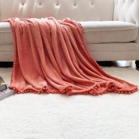 Lomao Flannel Blanket With Pompom Fringe Lightweight Cozy Bed Blanket Soft Throw Blanket Fit Couch Sofa Suitable For All Season