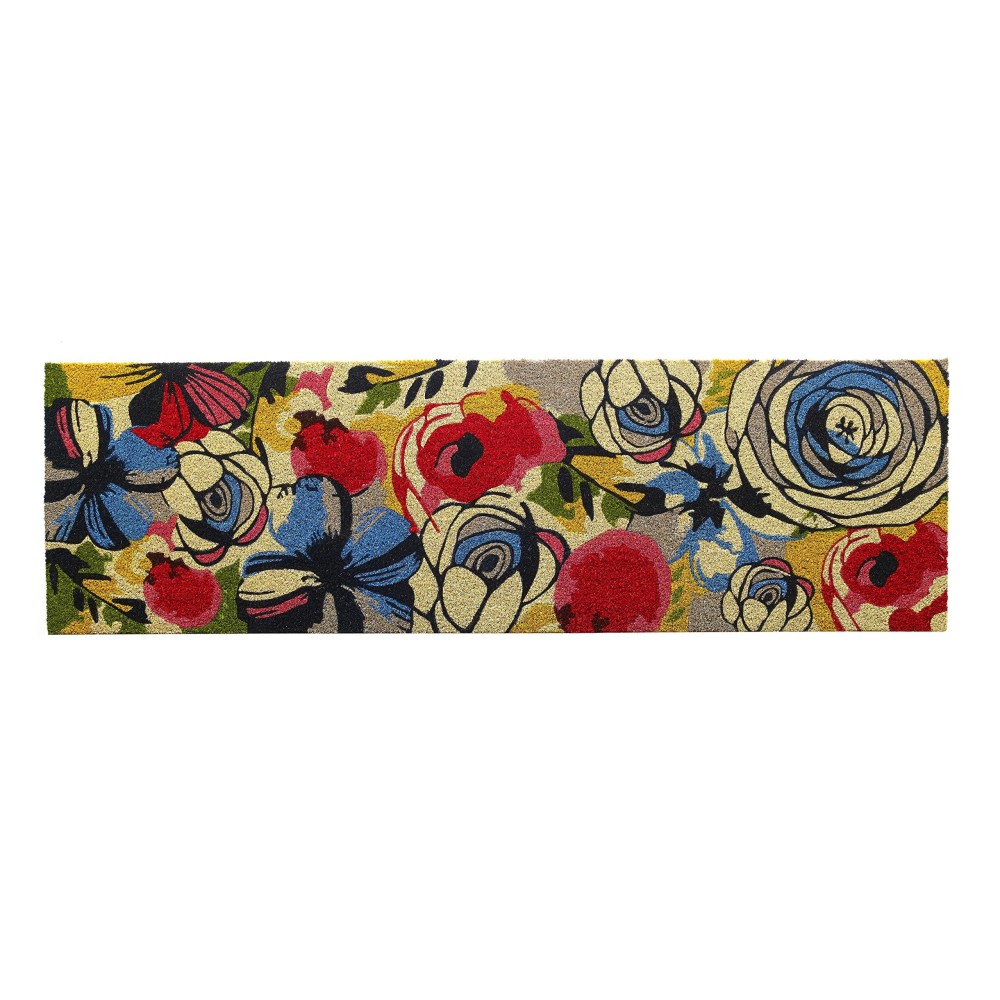 Fab Habitat Non Slip Doormat Durable Thin Natural Coir Rubber Entryway Double Door Porch Patio Watercolor Floral M