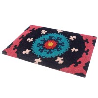 Fab Habitat Non Slip Doormat Durable Thin Natural Coir Rubber Entryway Front Door Porch Patio Suzani Multicolor 24