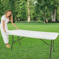 Tablecloth For Folding Table -Fitted Rectangular Table Cloth Plastic Vinyl Backed With Elastic Rim- For Christmasparties, Picnic (White Plaid, 6 Ft, 32X72 Inch)