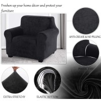 Tianshu Velvet Armchair Cover, High Stretch Fleece Armchair Slipcover Soft Plush Chair Cover For Living Room, 1 Piece Stylish Furniture Cover Protector(Armchair,Black)