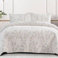 Exclusivo Mezcla Reversible Floral Quilt Set King Size 3 Piece Soft Lightweight Flower Pattern Printed White Bedspreads Coverle