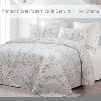 Exclusivo Mezcla Reversible Floral Quilt Set King Size 3 Piece Soft Lightweight Flower Pattern Printed White Bedspreads Coverle