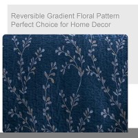 Exclusivo Mezcla Reversible Floral Quilt Set King Size 3 Piece Soft Lightweight Flower Pattern Printed Navy Bedspreads Coverlet