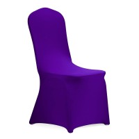 Peomeise Stretch Spandex Chair Cover For Wedding Party Dining Banquet Event (Purple, 12)