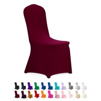 Peomeise Stretch Spandex Chair Cover For Wedding Party Dining Banquet Event (Burgundy, 12)