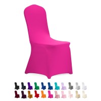 Peomeise Stretch Spandex Chair Cover For Wedding Party Dining Banquet Event (Fuchsia, 12)