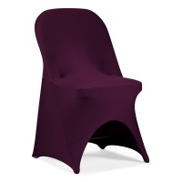 Peomeise Stretch Spandex Folding Chair Cover With Open Back For Wedding Party Dining Banquet Event (Eggplant With Open Back,12Pcs)